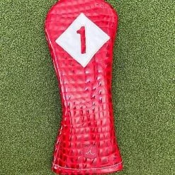 Www.chipnputt.com Iliac Golf Vintage 3 Patent British Croc Red+White Leather Driver Headcover-NEW!